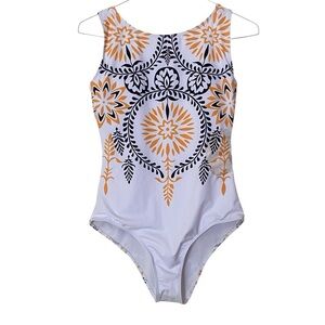New Ecruvé Women's One Piece Swimsuit Floral Print Stretch White Yellow Black L